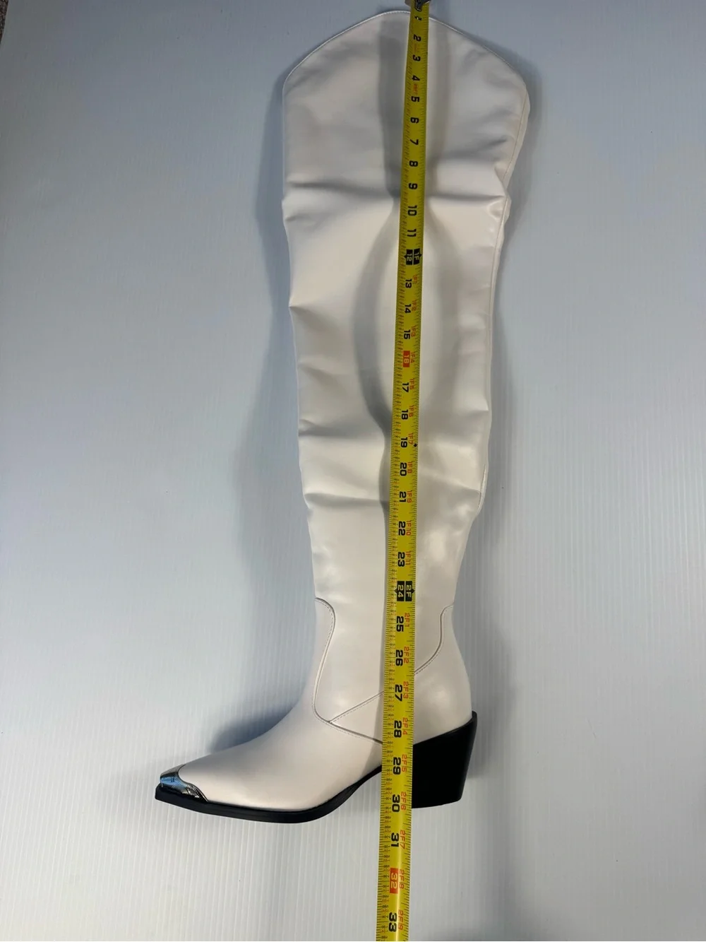 White Over-the-Knee Western Boots | Silver Toe Accent | Same Day Shipping